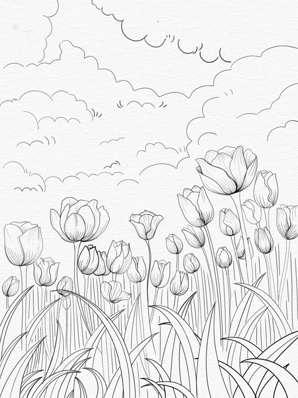 Vẽ hoa tulip cách điệu 